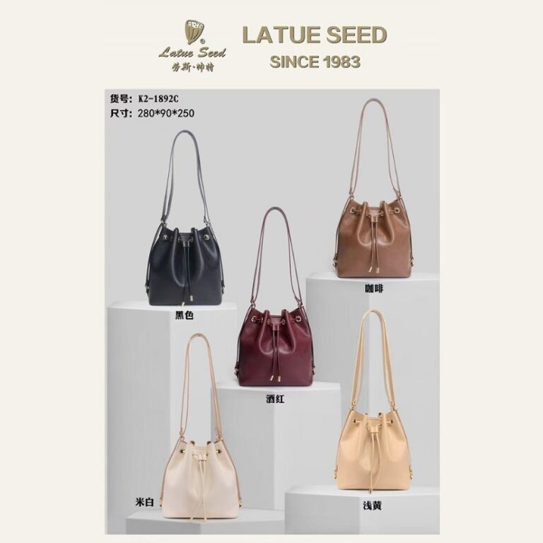 Women's Bags Genuine Leather Bucket Bag — Drawstring Shoulder with Gold Hardware