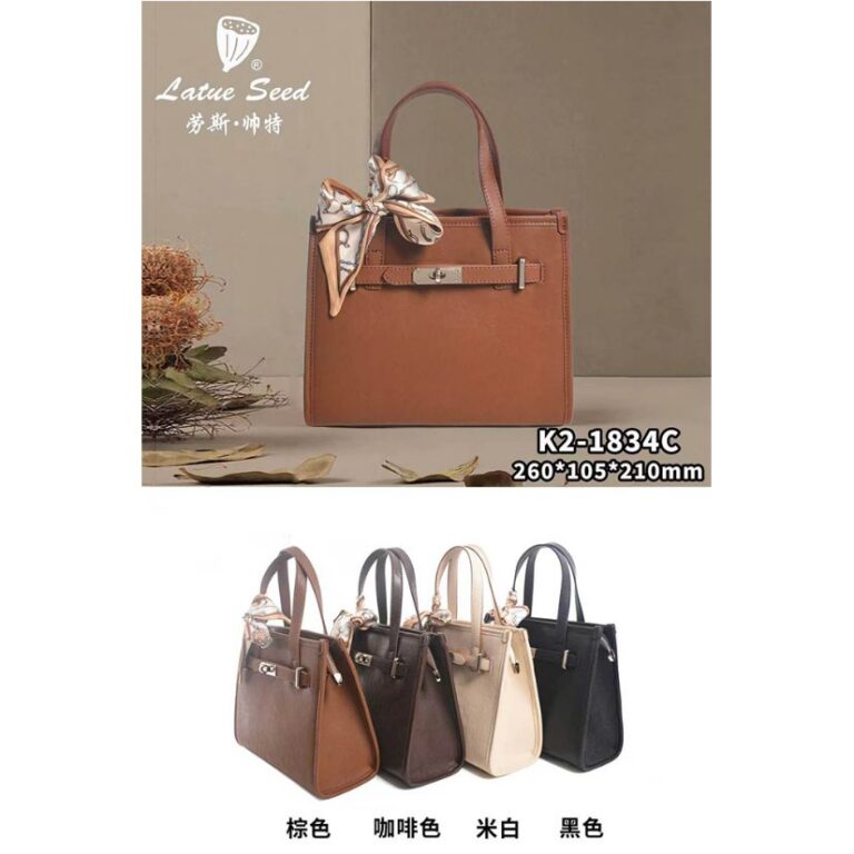 Women's Bags Genuine Leather Kelly Bag — Elegant Top Handle with Silk Scarf